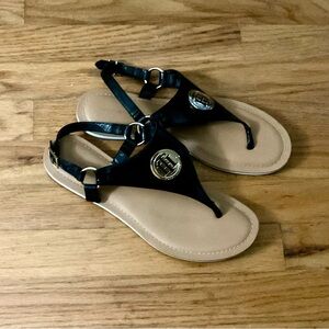 Tommy Hilfiger Black and Tan Sandals with Adjustable Ankle Strap